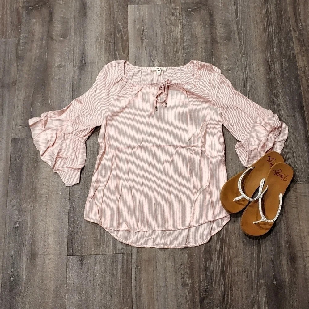 Como Blu Striped Tier Bell Sleeve Top